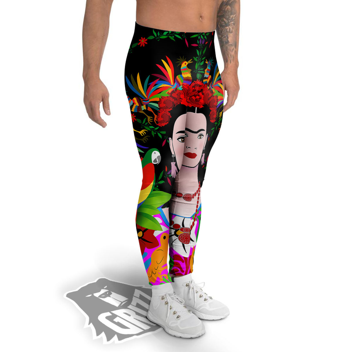 Floral And Frida Kahlo Print Men's Leggings-grizzshop