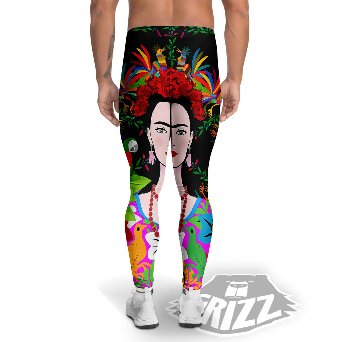 Floral And Frida Kahlo Print Men's Leggings-grizzshop