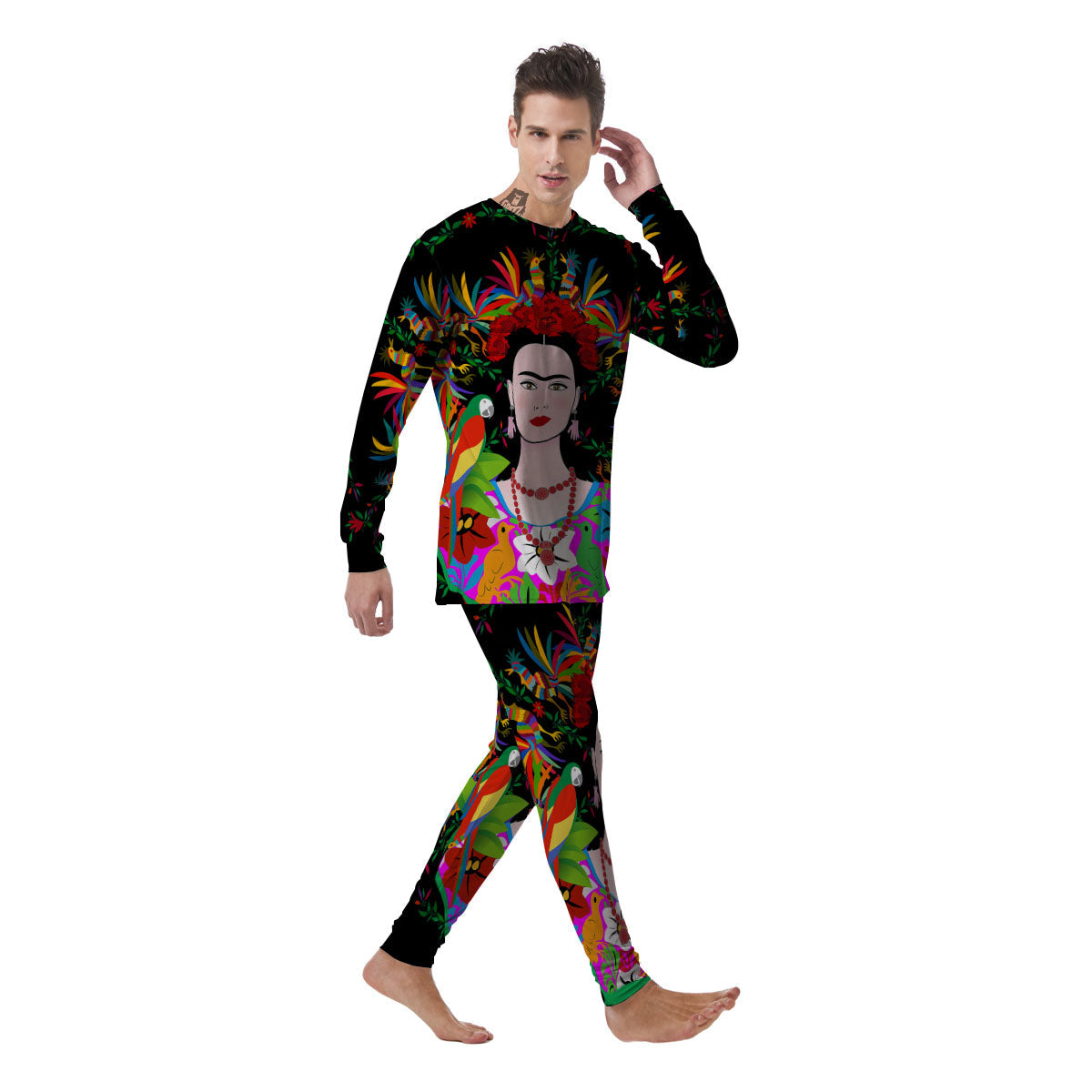 Floral And Frida Kahlo Print Men's Pajamas-grizzshop