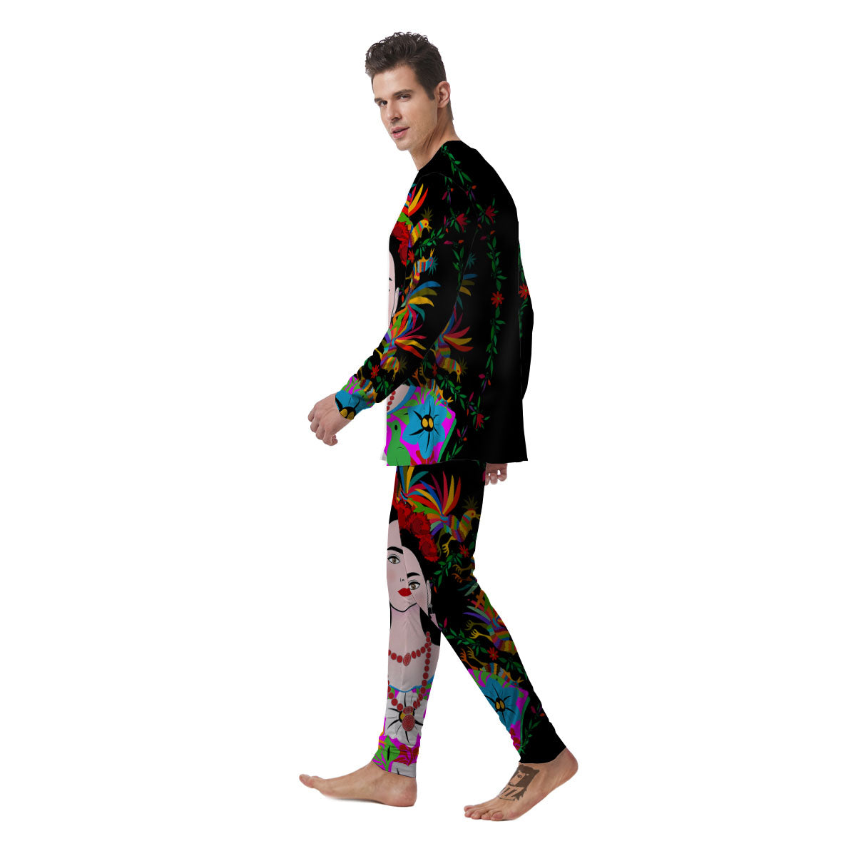 Floral And Frida Kahlo Print Men's Pajamas-grizzshop
