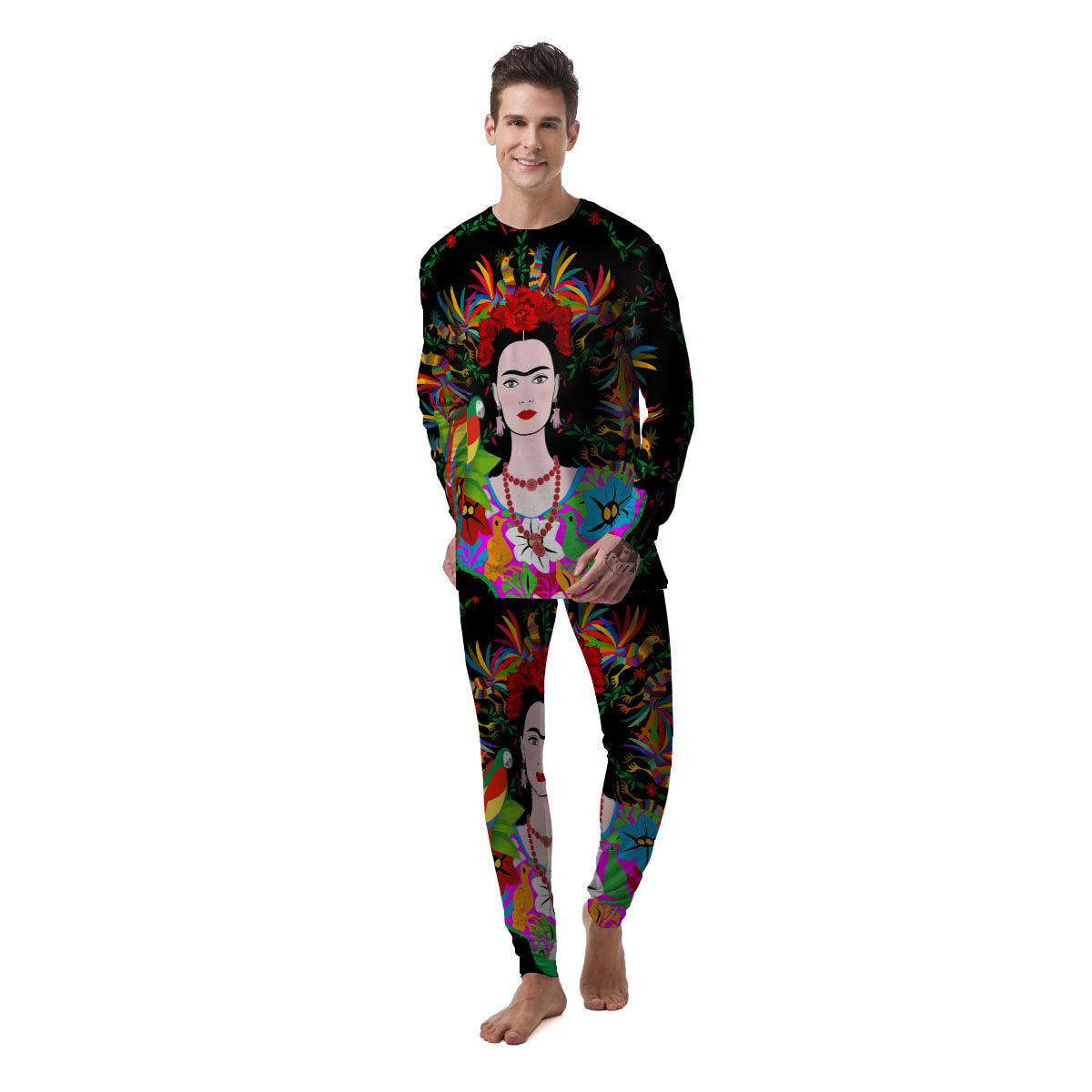 Floral And Frida Kahlo Print Men's Pajamas-grizzshop
