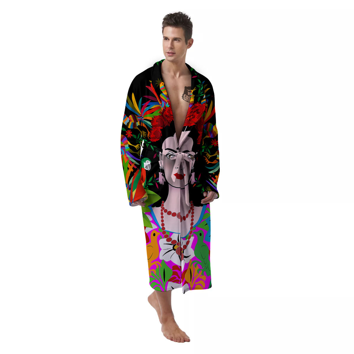 Floral And Frida Kahlo Print Men's Robe-grizzshop
