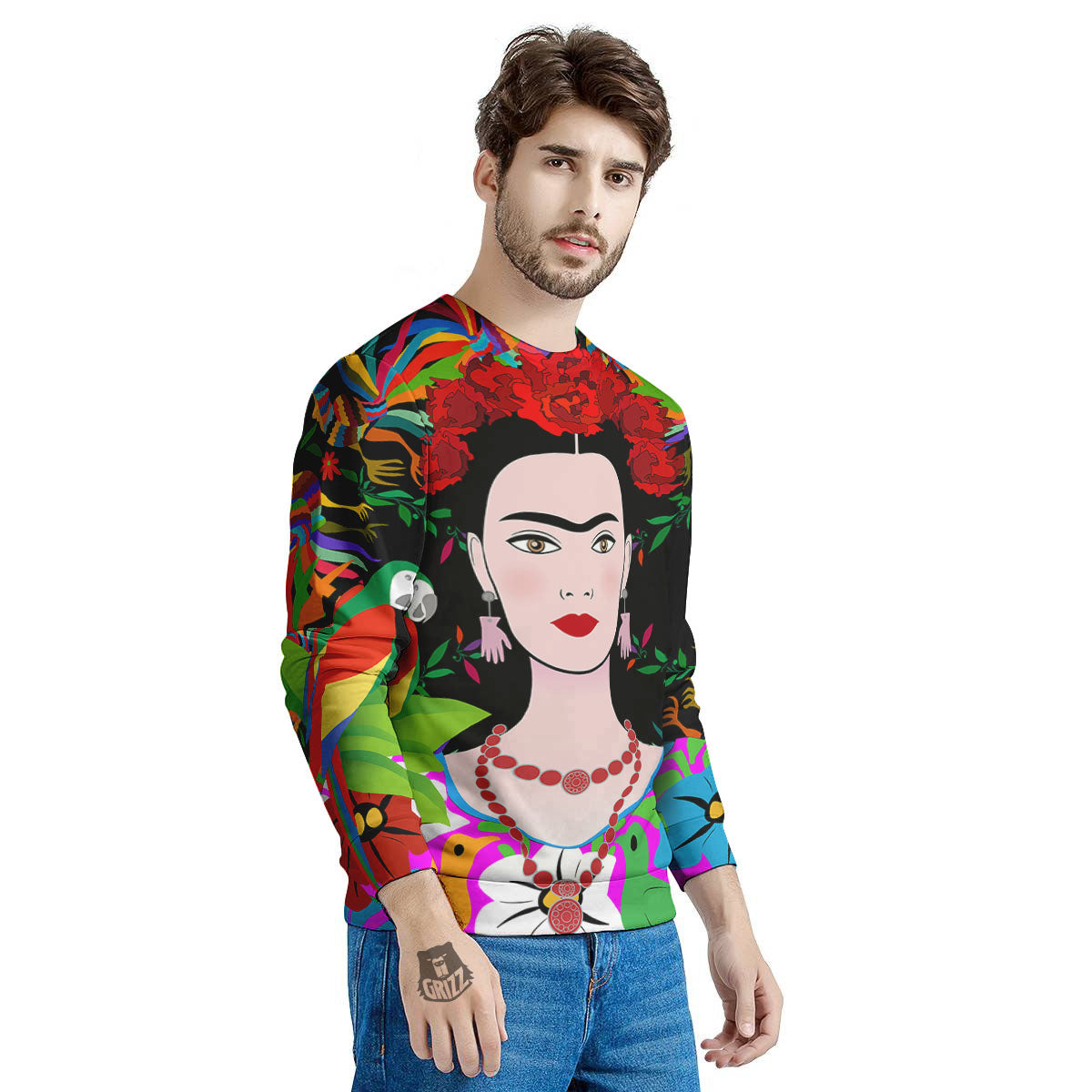 Floral And Frida Kahlo Print Men's Sweatshirt-grizzshop