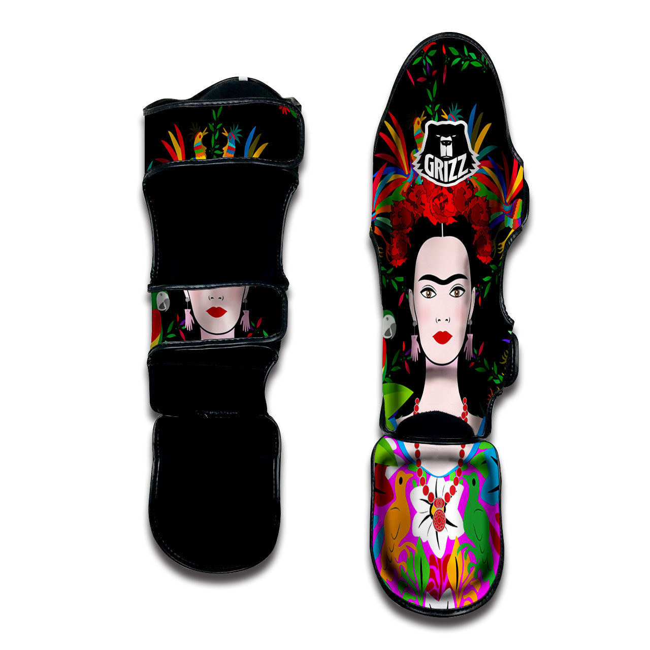 Floral And Frida Kahlo Print Muay Thai Shin Guards-grizzshop