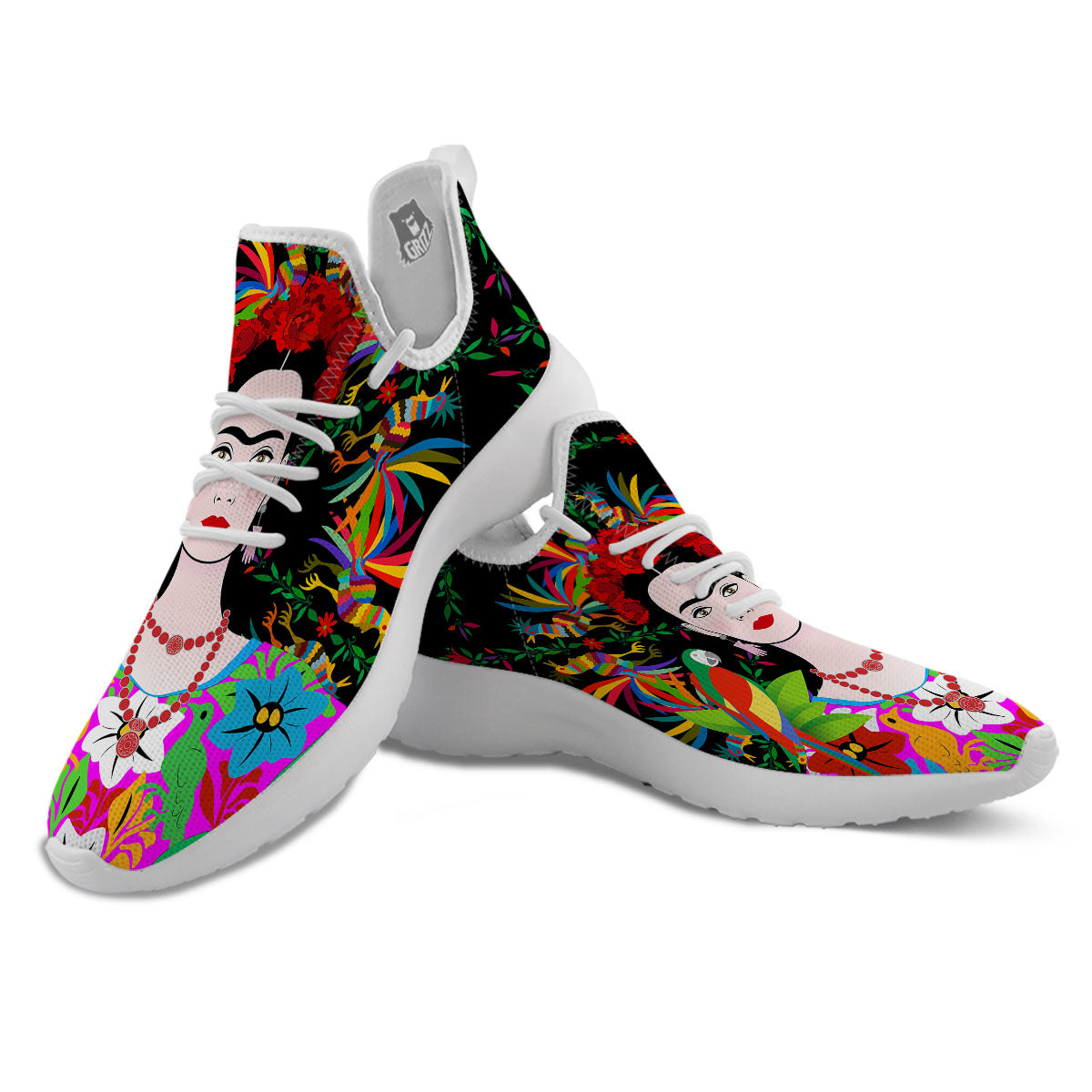 Floral And Frida Kahlo Print White Athletic Shoes-grizzshop