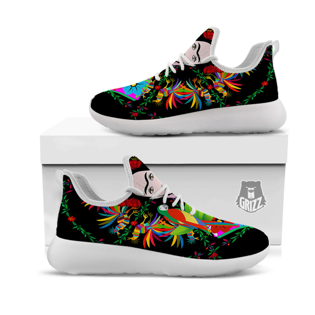 Floral And Frida Kahlo Print White Athletic Shoes-grizzshop