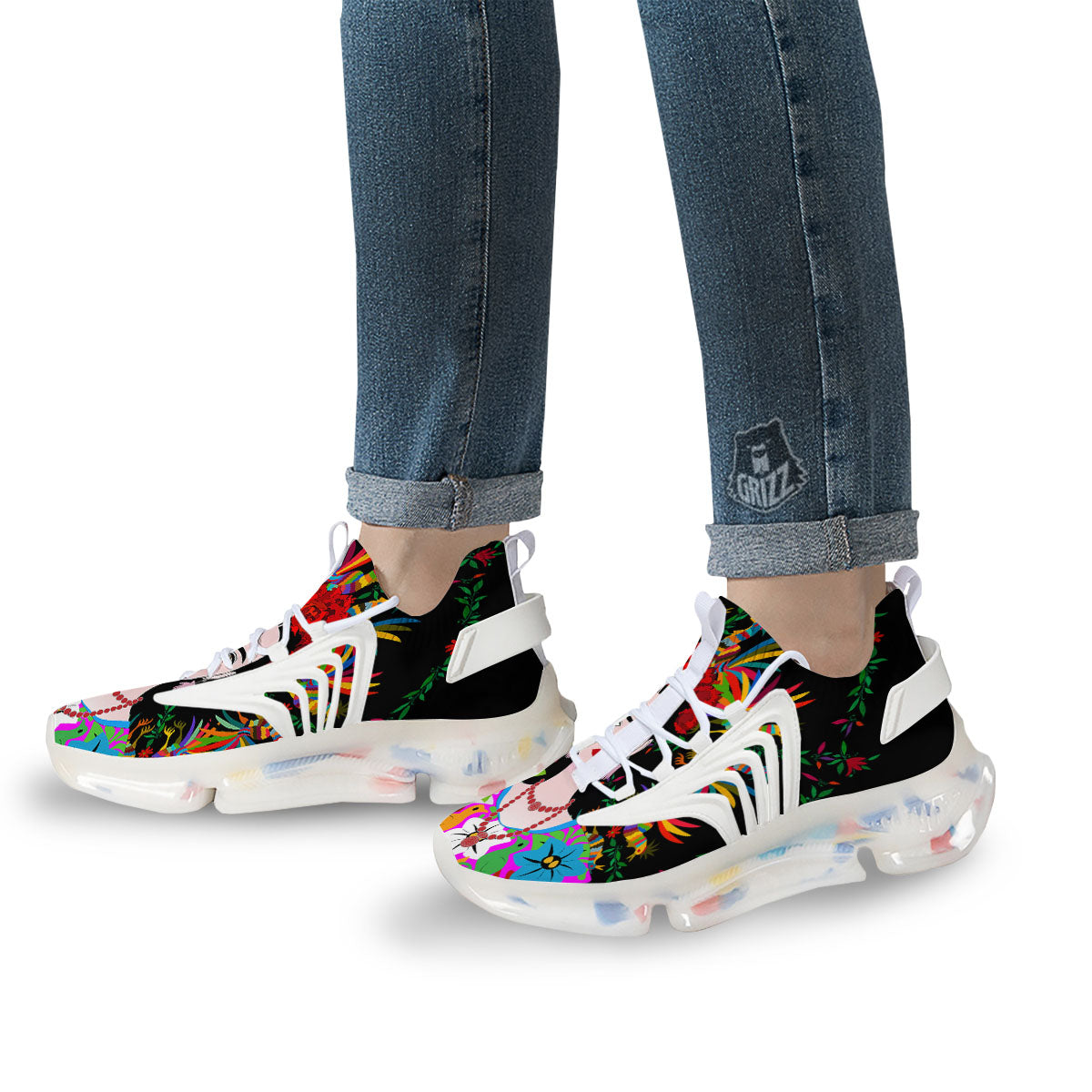 Floral And Frida Kahlo Print White Gym Shoes-grizzshop