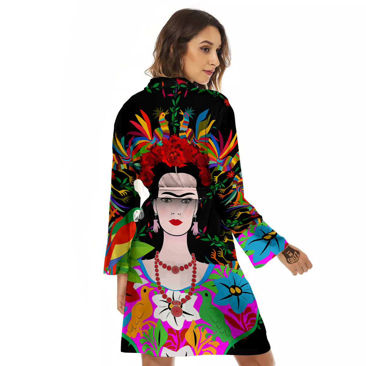 Floral And Frida Kahlo Print Women's Robe-grizzshop