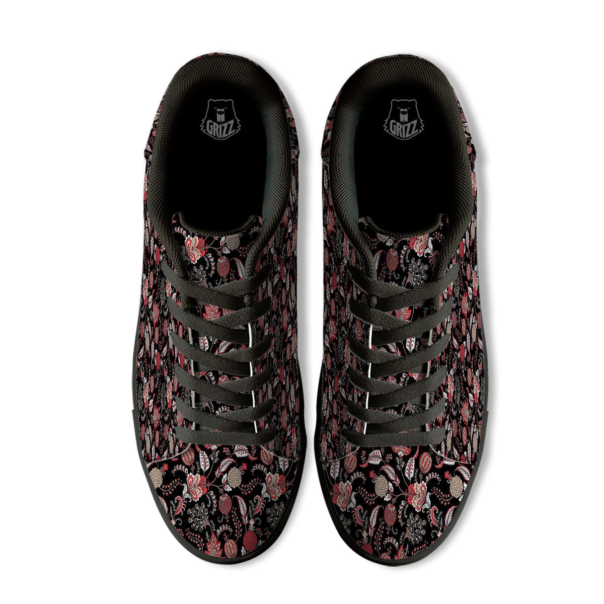 Floral And Paisley Print Pattern Black Low Top Sneakers-grizzshop