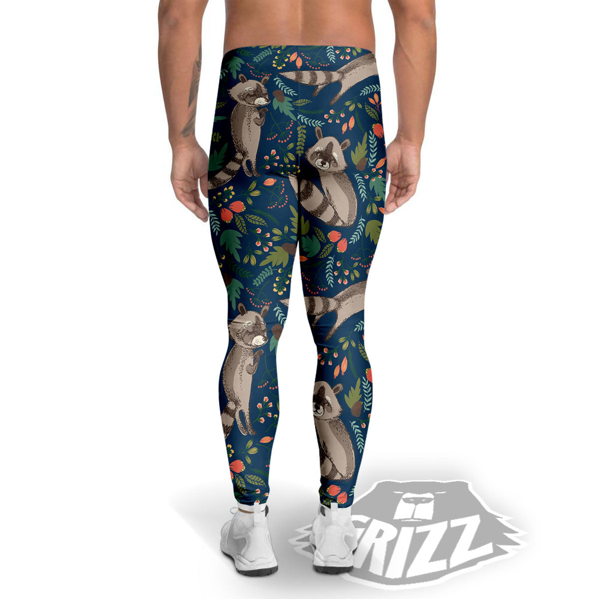 Floral And Raccoon Print Pattern Men's Leggings-grizzshop