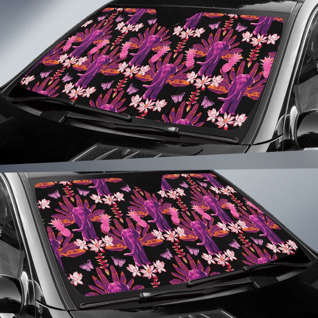 Floral Banana Leaves Elephant Print Car Sun Shade-grizzshop