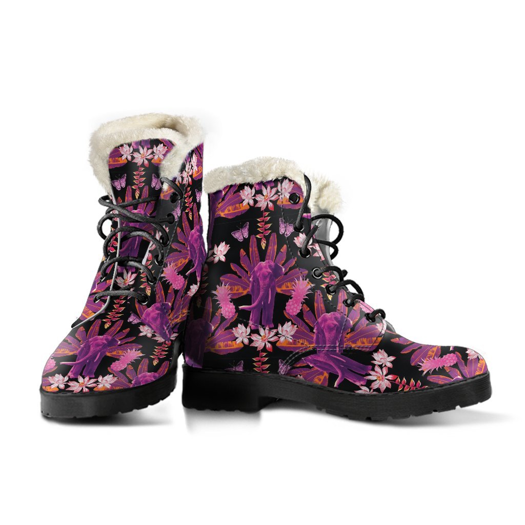Floral Banana Leaves Elephant Print Comfy Winter Boots-grizzshop