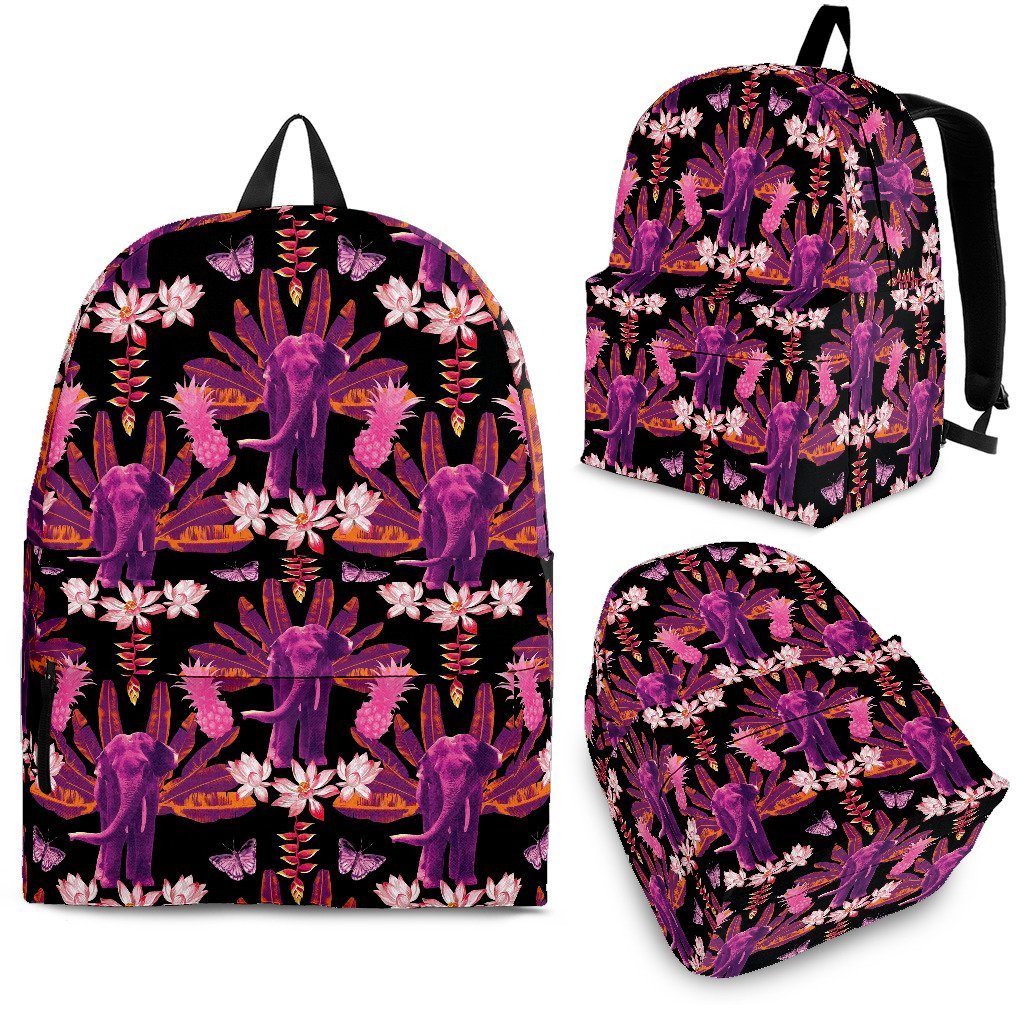 Floral Banana Leaves Elephant Print Premium Backpack-grizzshop