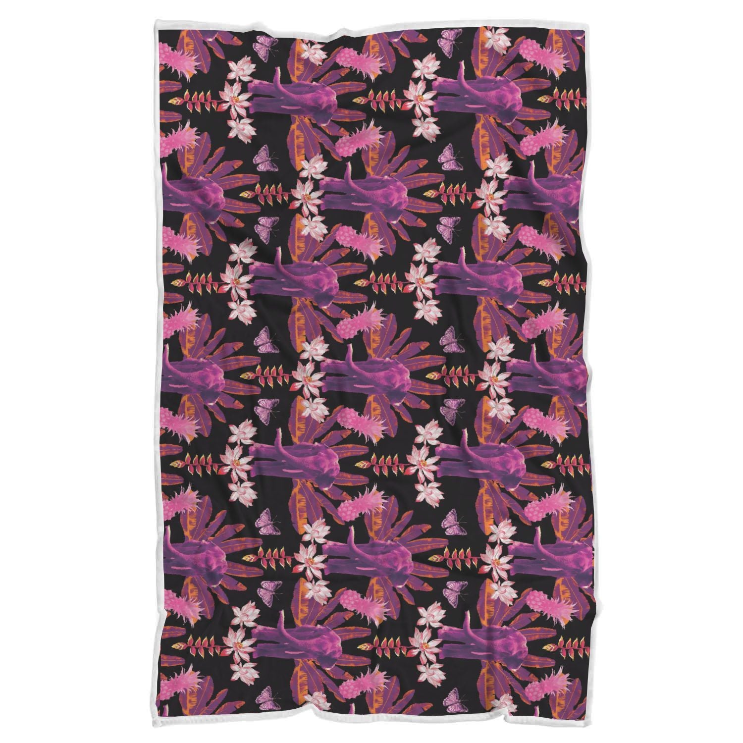 Floral Banana Leaves Elephant Print Throw Blanket-grizzshop