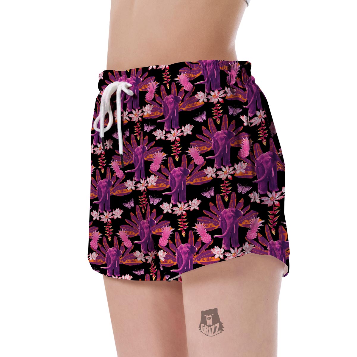 Floral Banana Leaves Elephant Print Women's Shorts-grizzshop