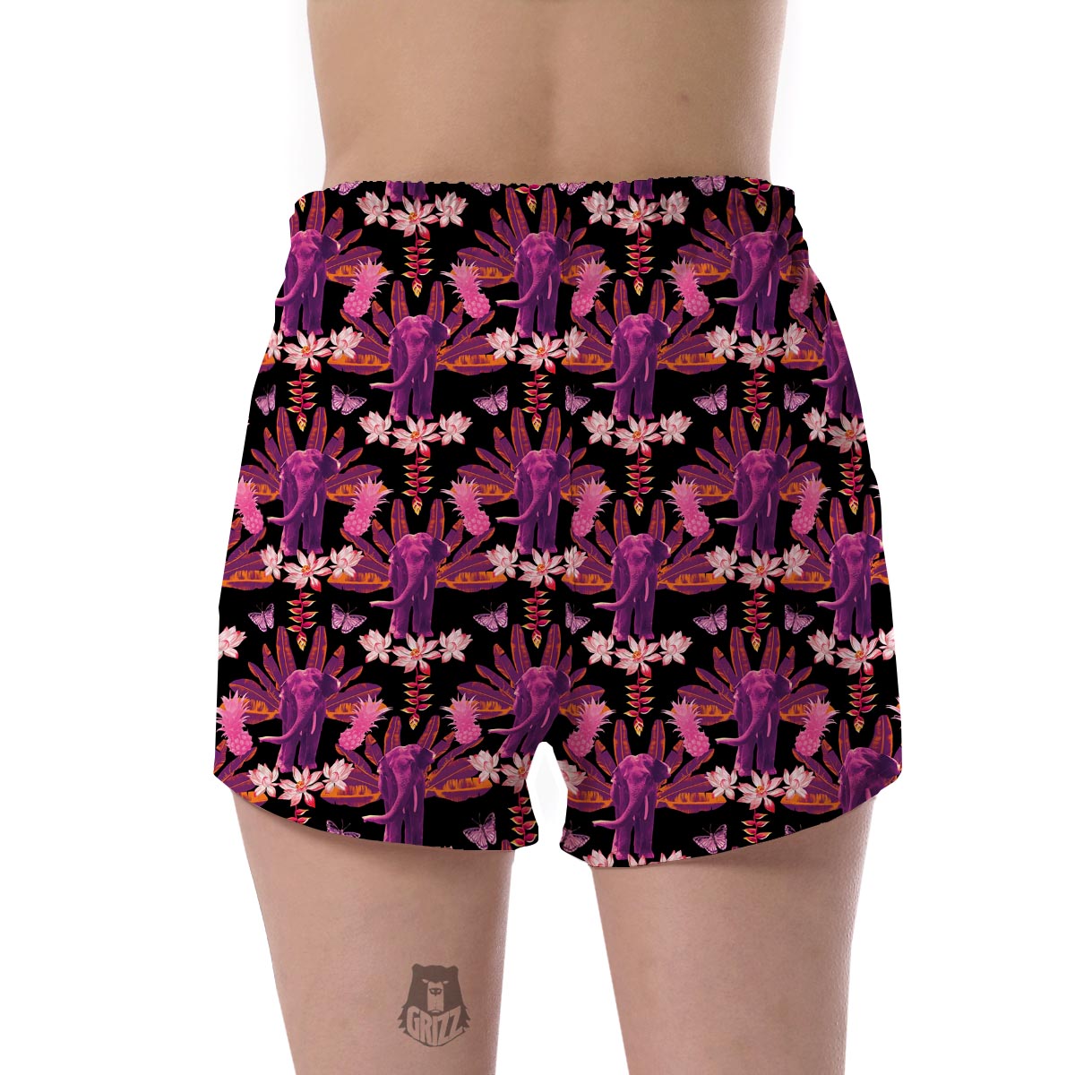 Floral Banana Leaves Elephant Print Women's Shorts-grizzshop
