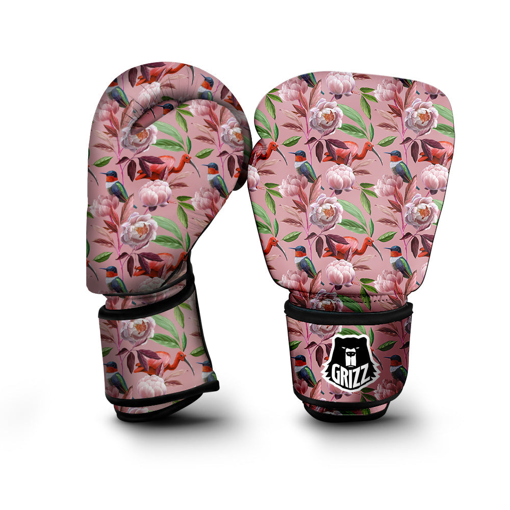 Floral Bird Pink Print Pattern Boxing Gloves-grizzshop