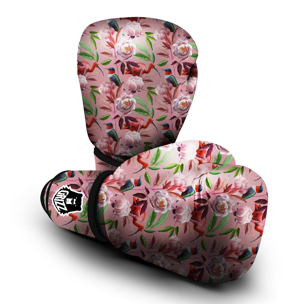 Floral Bird Pink Print Pattern Boxing Gloves-grizzshop