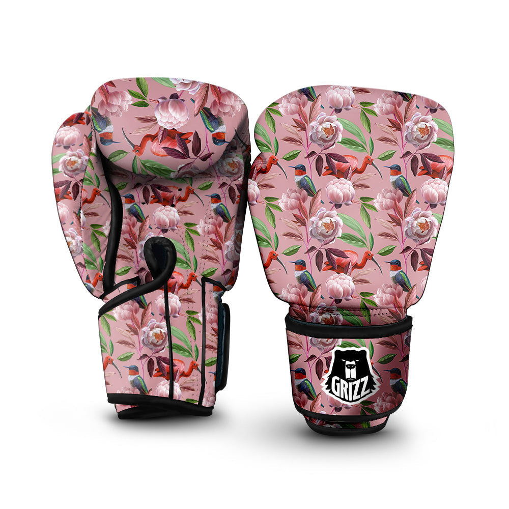 Floral Bird Pink Print Pattern Boxing Gloves-grizzshop