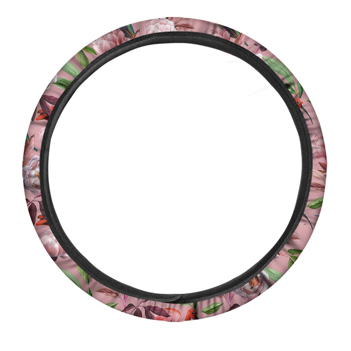 Floral Bird Pink Print Pattern Car Steering Wheel Cover-grizzshop