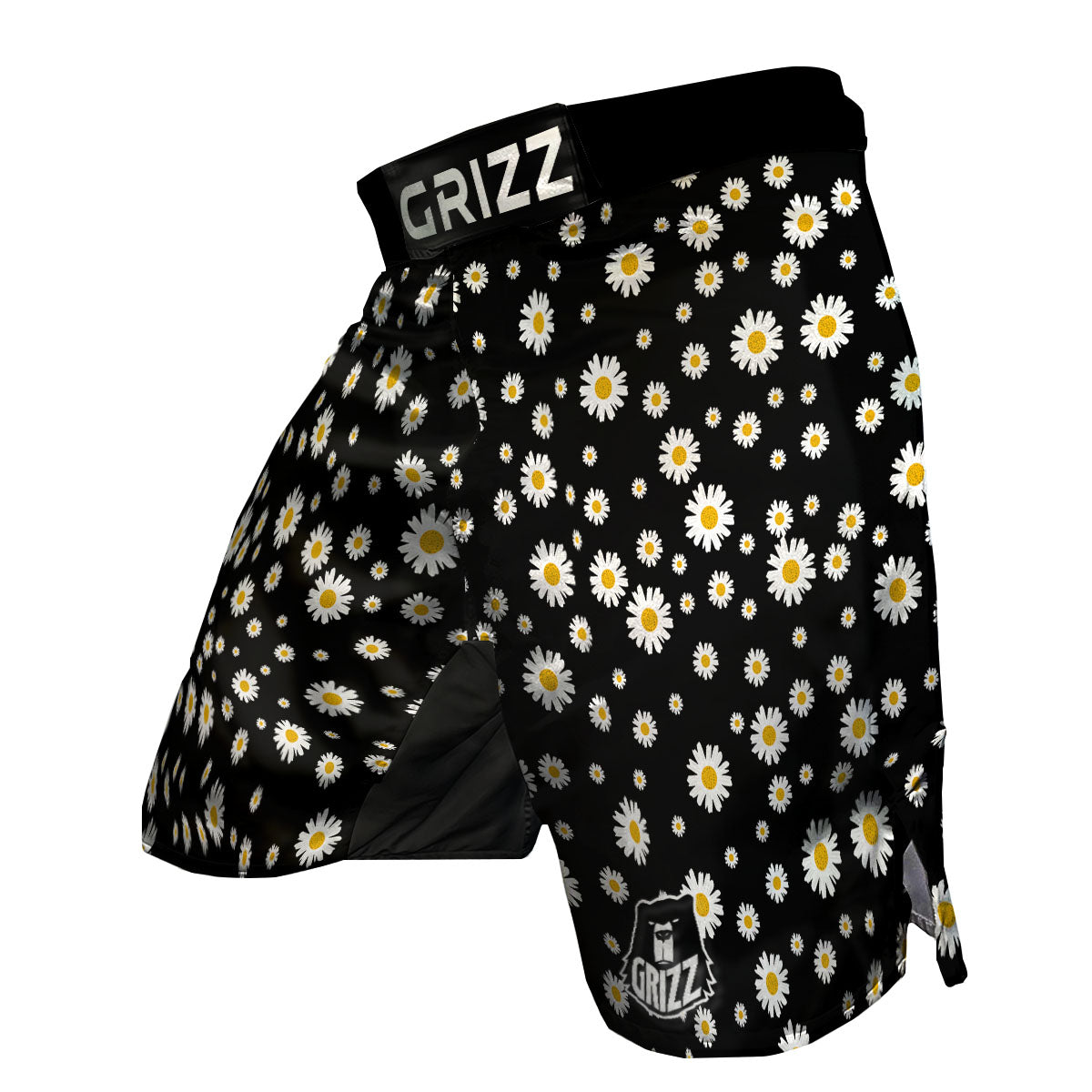 Floral Black Daisy Print Pattern MMA Shorts-grizzshop
