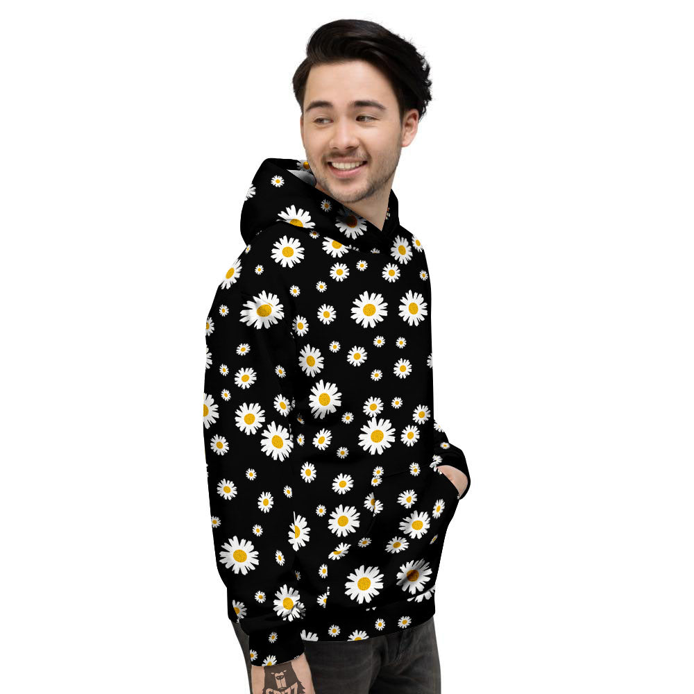 Floral Black Daisy Print Pattern Men's Hoodie-grizzshop