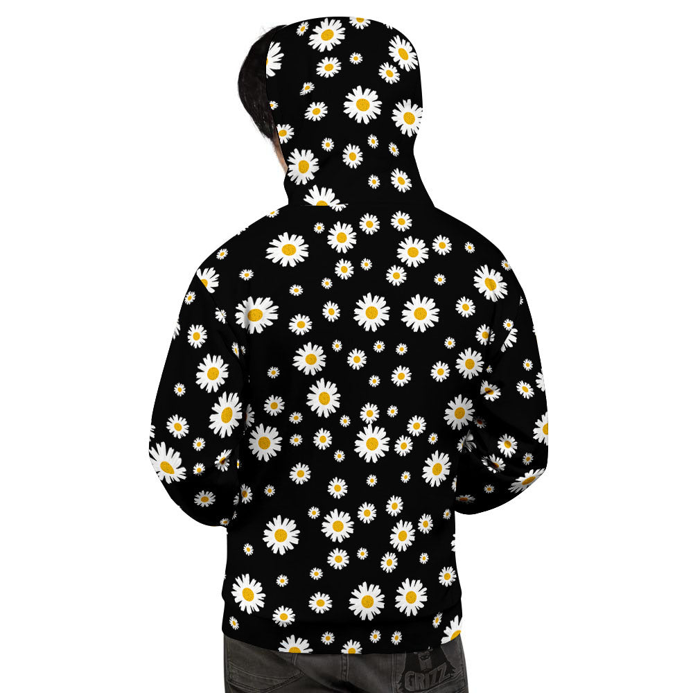 Floral Black Daisy Print Pattern Men's Hoodie-grizzshop