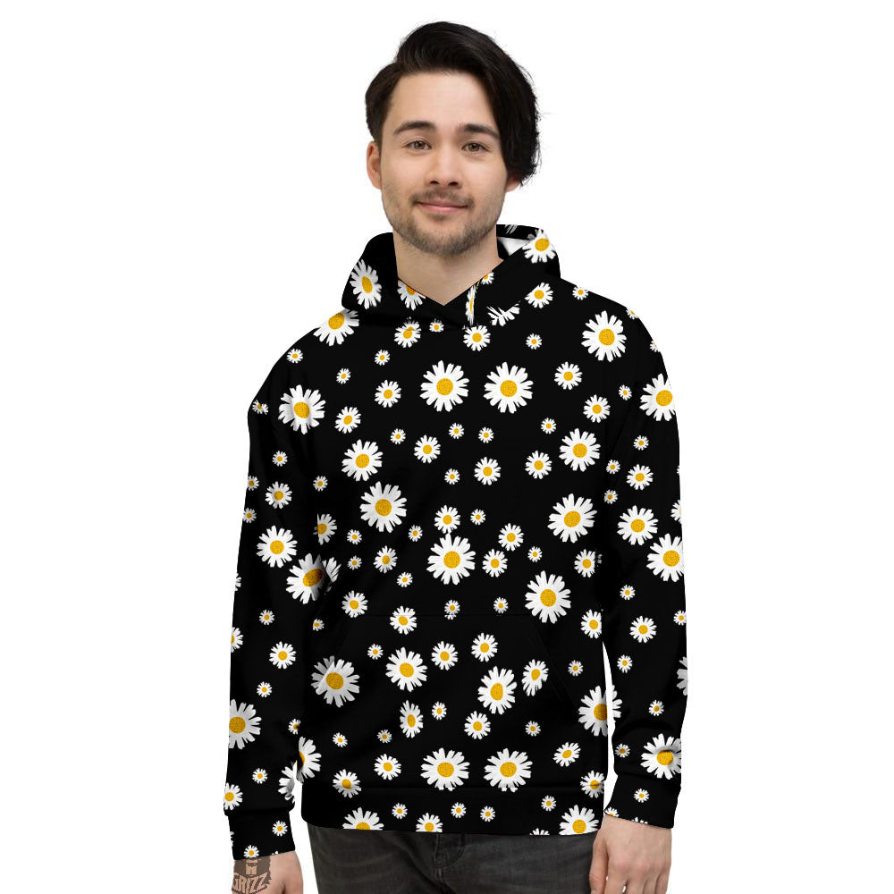 Floral Black Daisy Print Pattern Men's Hoodie-grizzshop