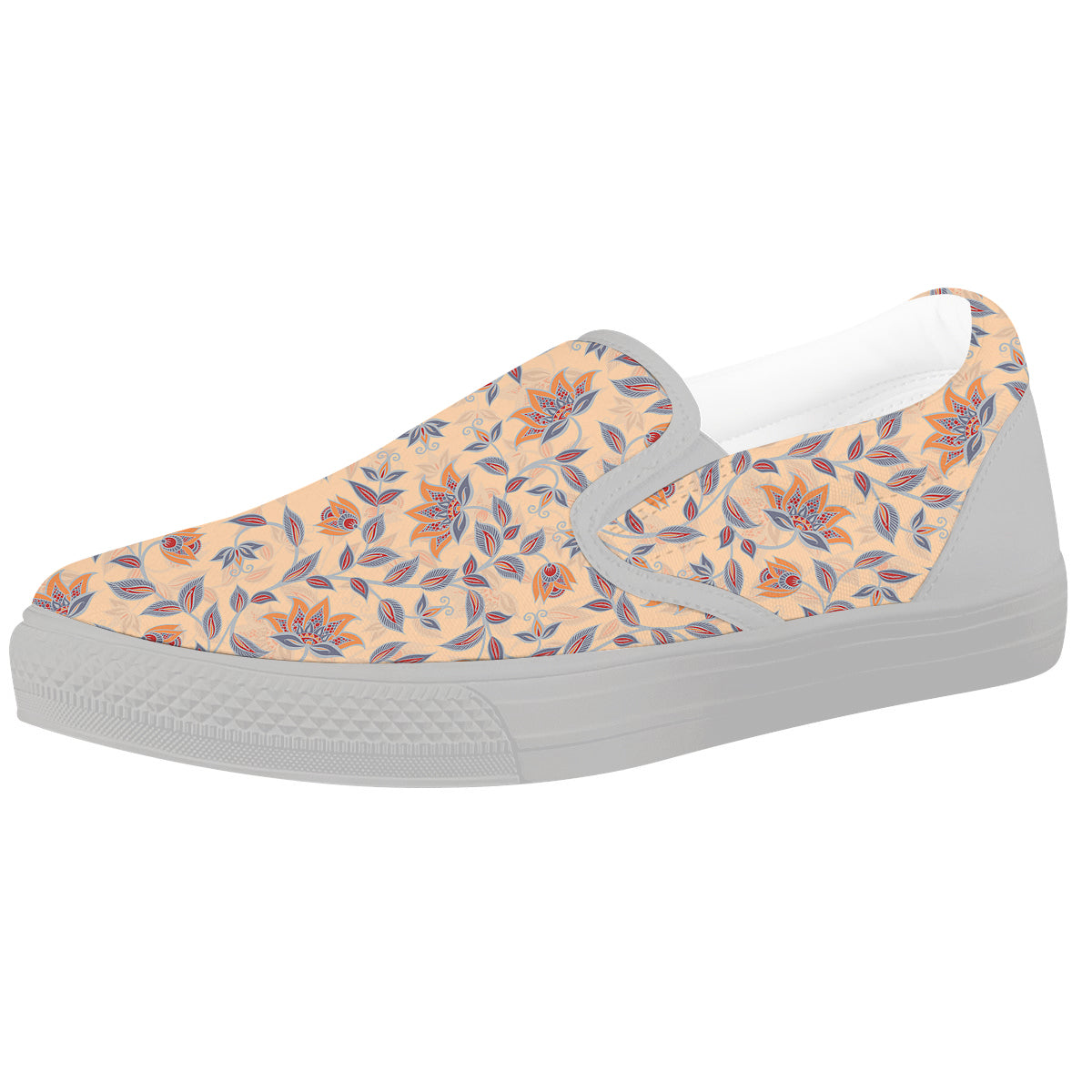 Floral Bohemian Beige Print Pattern White Slip On Shoes-grizzshop