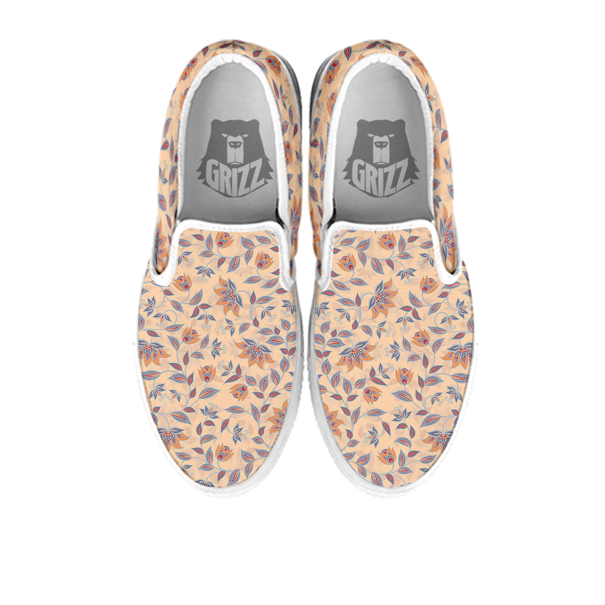 Floral Bohemian Beige Print Pattern White Slip On Shoes-grizzshop