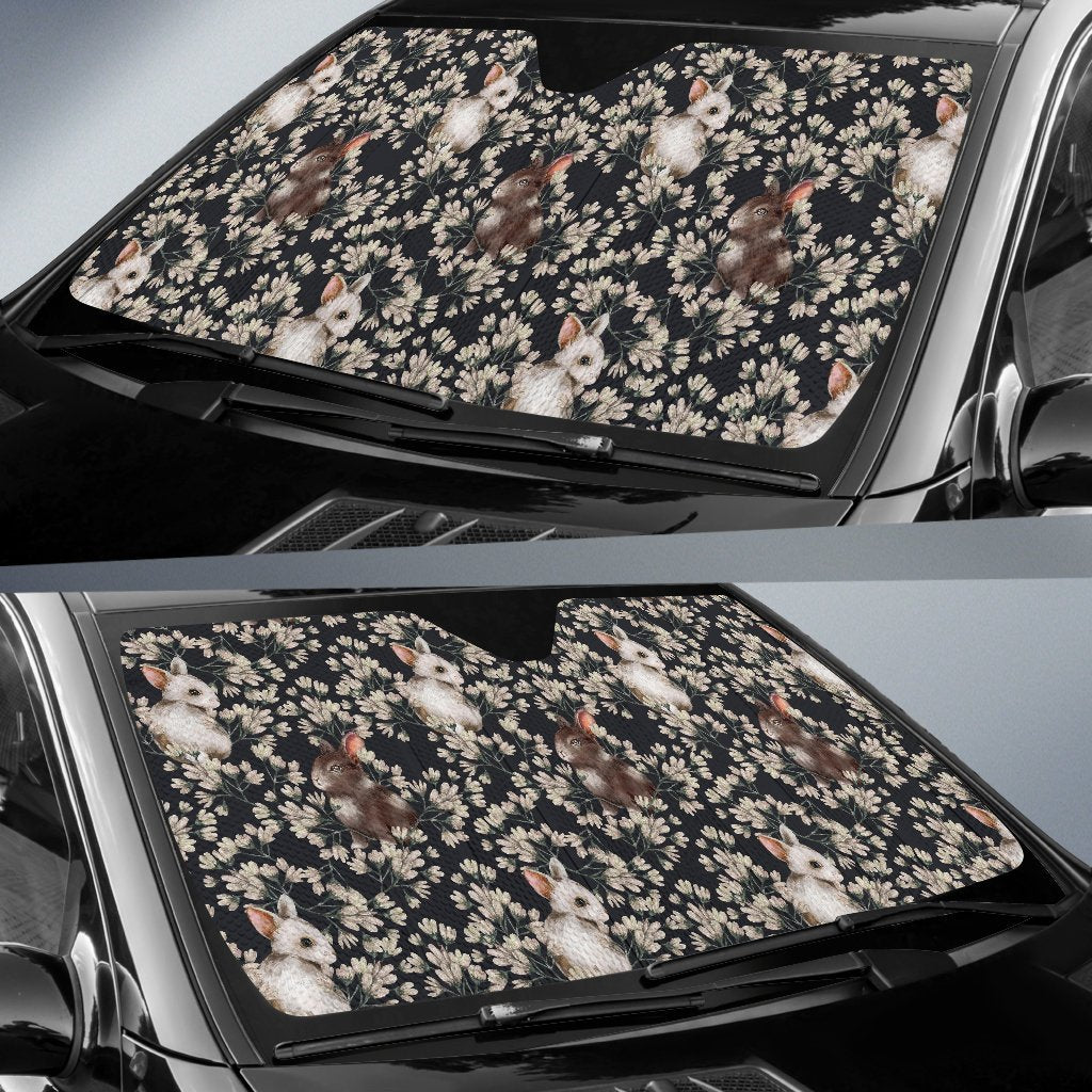 Floral Bunny Rabbit Pattern Print Car Sun Shade-grizzshop