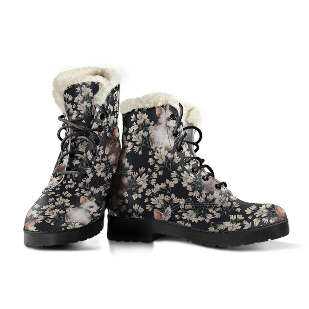 Floral Bunny Rabbit Pattern Print Comfy Winter Boots-grizzshop