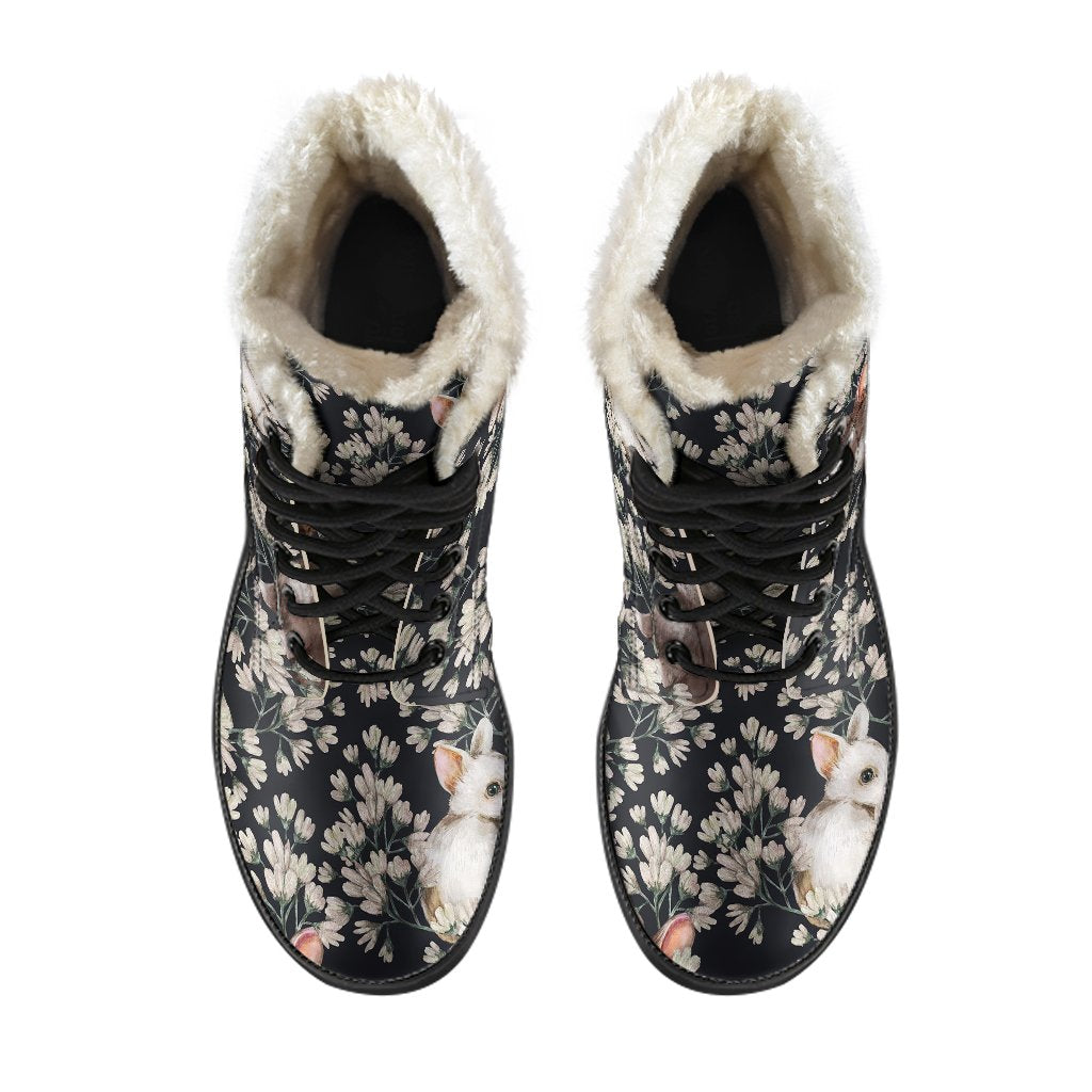 Floral Bunny Rabbit Pattern Print Comfy Winter Boots-grizzshop