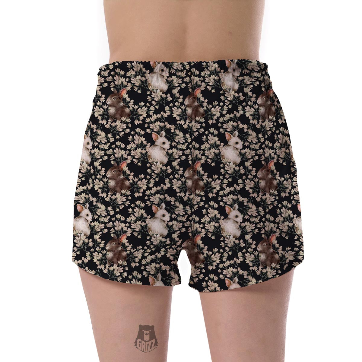 Floral Bunny Rabbit Pattern Print Women's Shorts-grizzshop