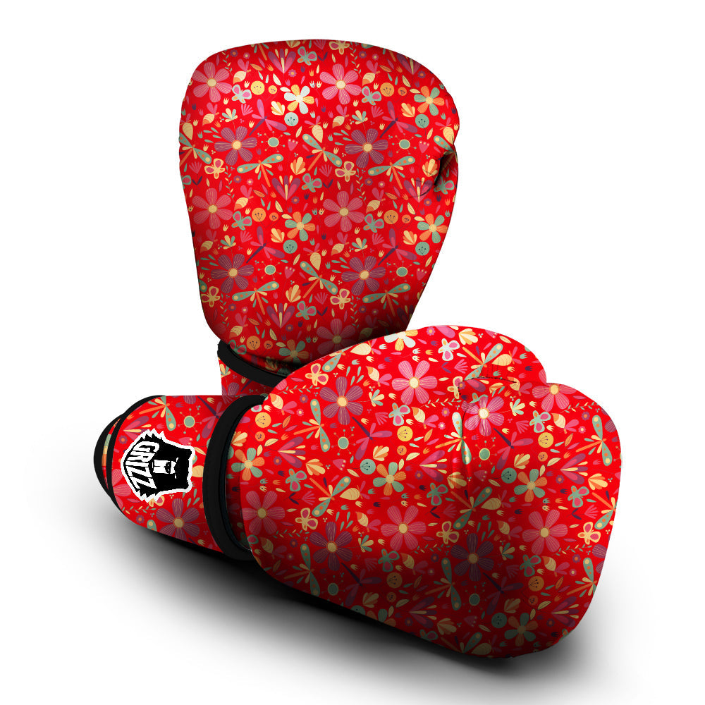 Floral Dragonfly Christmas Print Pattern Boxing Gloves-grizzshop