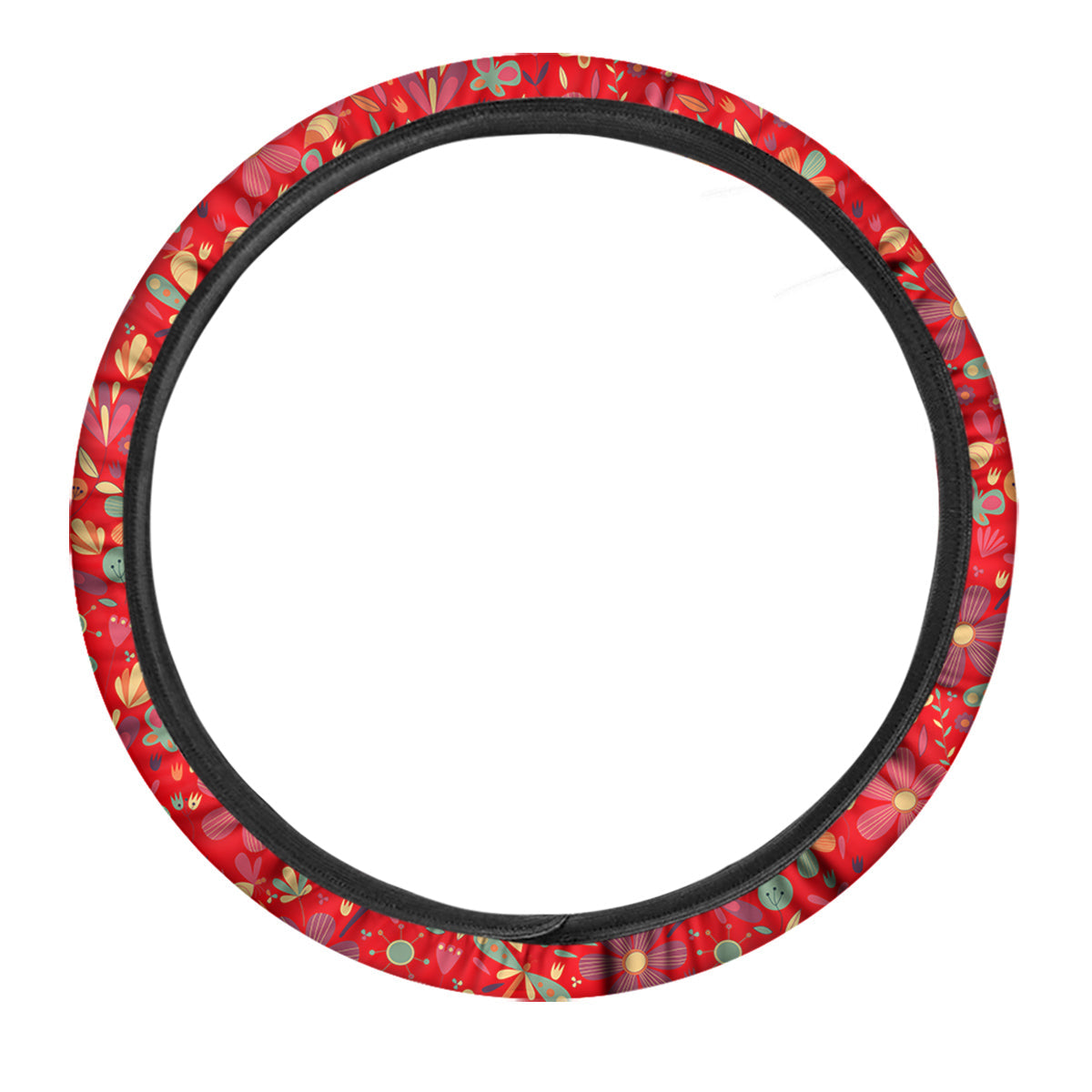 Floral Dragonfly Christmas Print Pattern Car Steering Wheel Cover-grizzshop