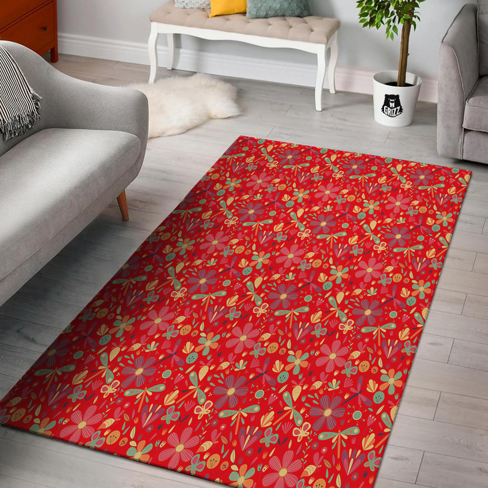 Floral Dragonfly Christmas Print Pattern Floor Mat-grizzshop