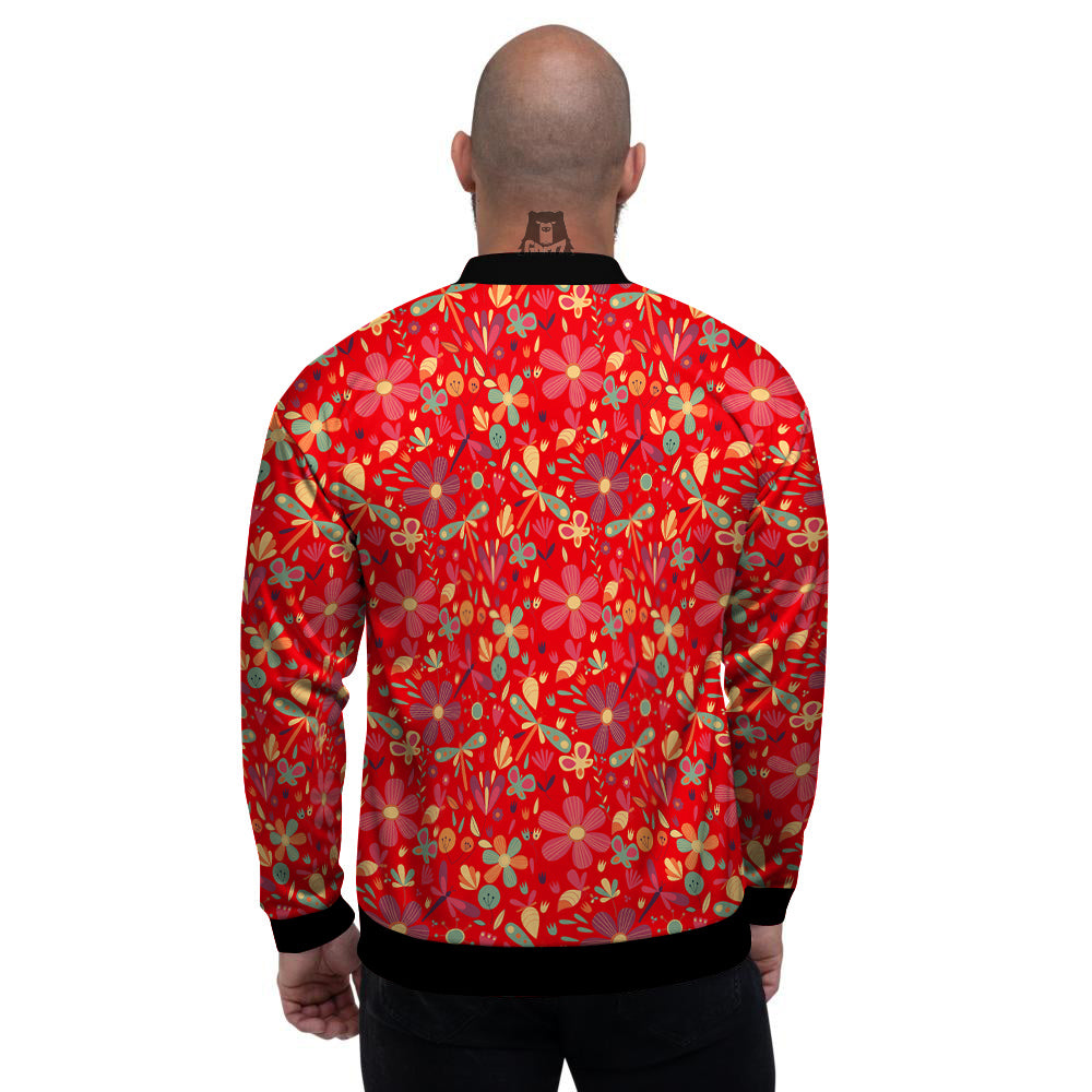 Floral Dragonfly Christmas Print Pattern Men's Bomber Jacket-grizzshop