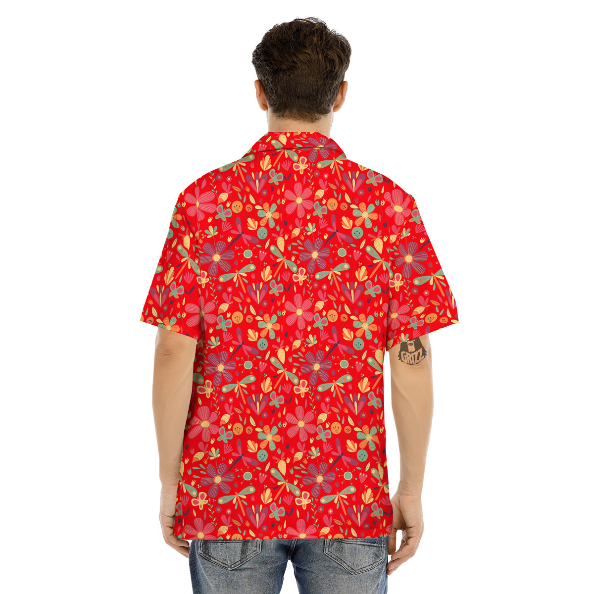 Floral Dragonfly Christmas Print Pattern Men's Hawaiian Shirt-grizzshop