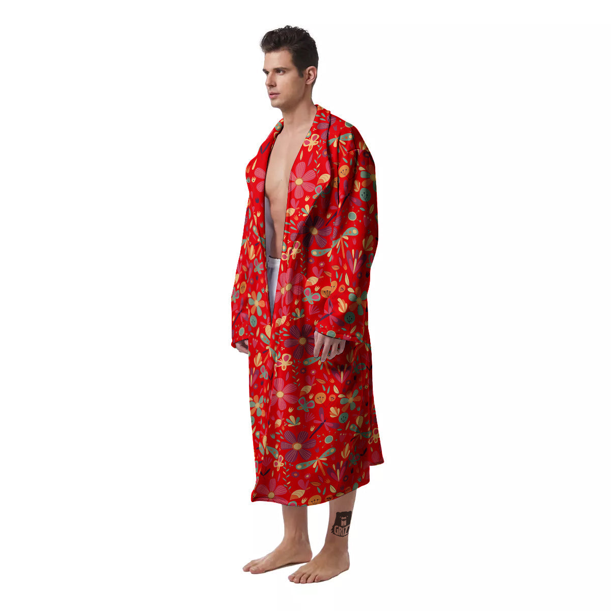 Floral Dragonfly Christmas Print Pattern Men's Robe-grizzshop