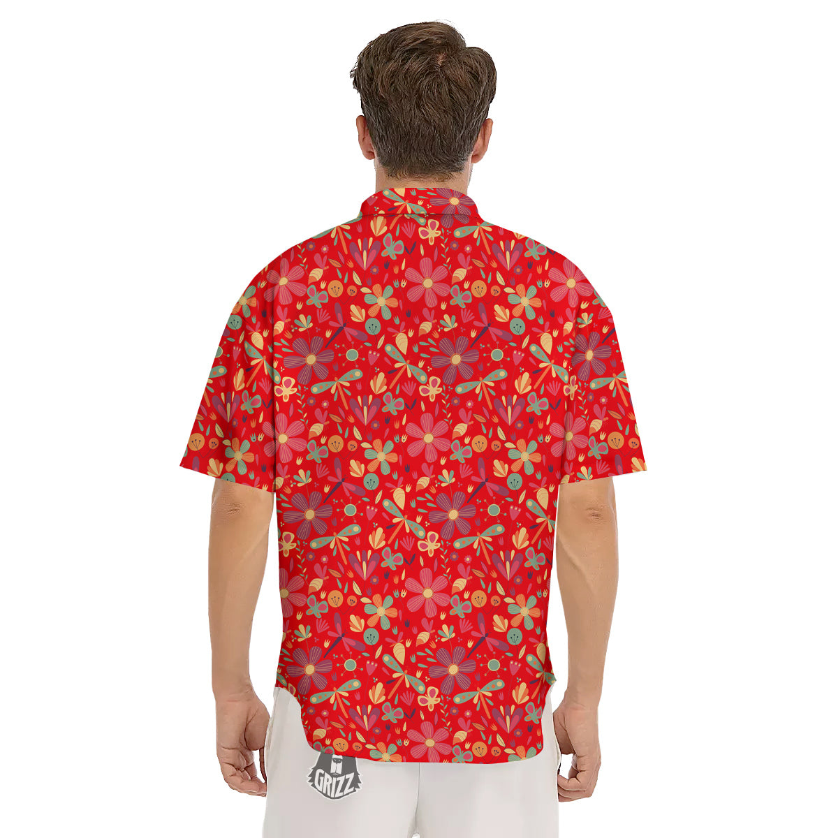 Floral Dragonfly Christmas Print Pattern Men's Short Sleeve Shirts-grizzshop