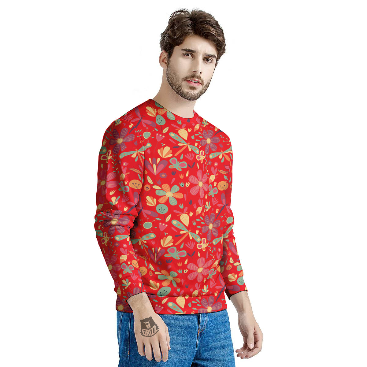 Floral Dragonfly Christmas Print Pattern Men's Sweatshirt-grizzshop
