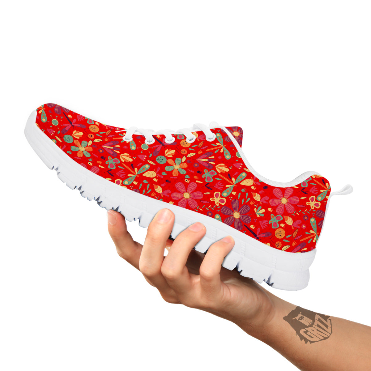 Floral Dragonfly Christmas Print Pattern White Sneaker-grizzshop