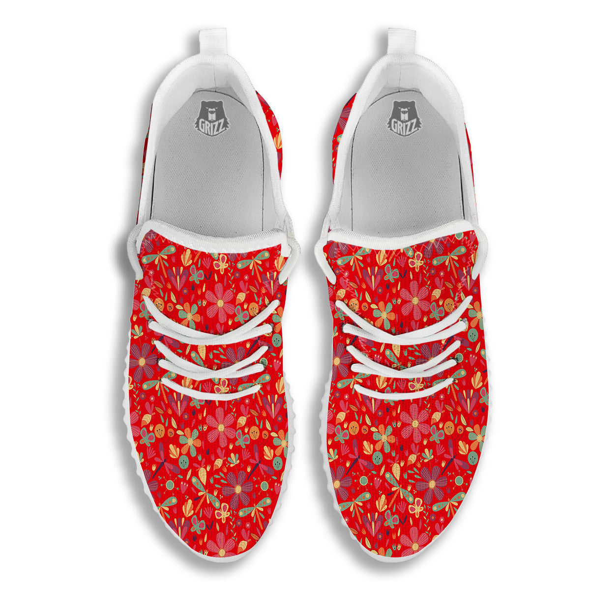 Floral Dragonfly Christmas Print Pattern White Walking Shoes-grizzshop