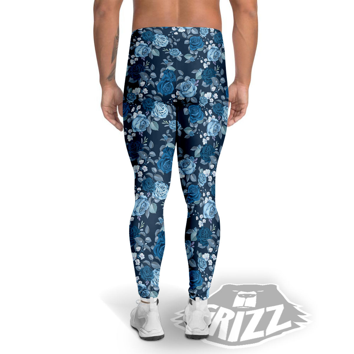 Floral Flower Blue Rose Print Pattern Men's Leggings-grizzshop