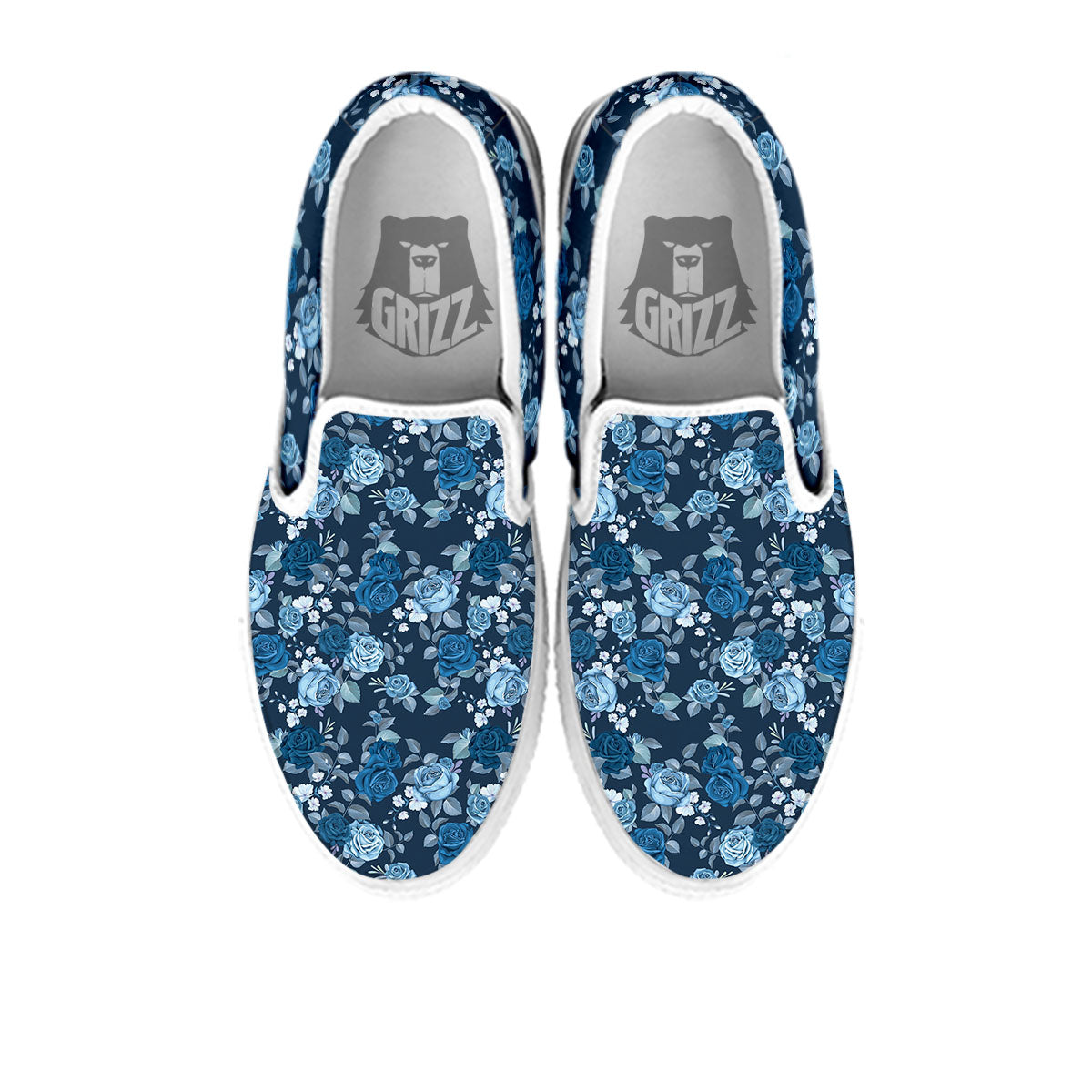 Floral Flower Blue Rose Print Pattern White Slip On Shoes-grizzshop
