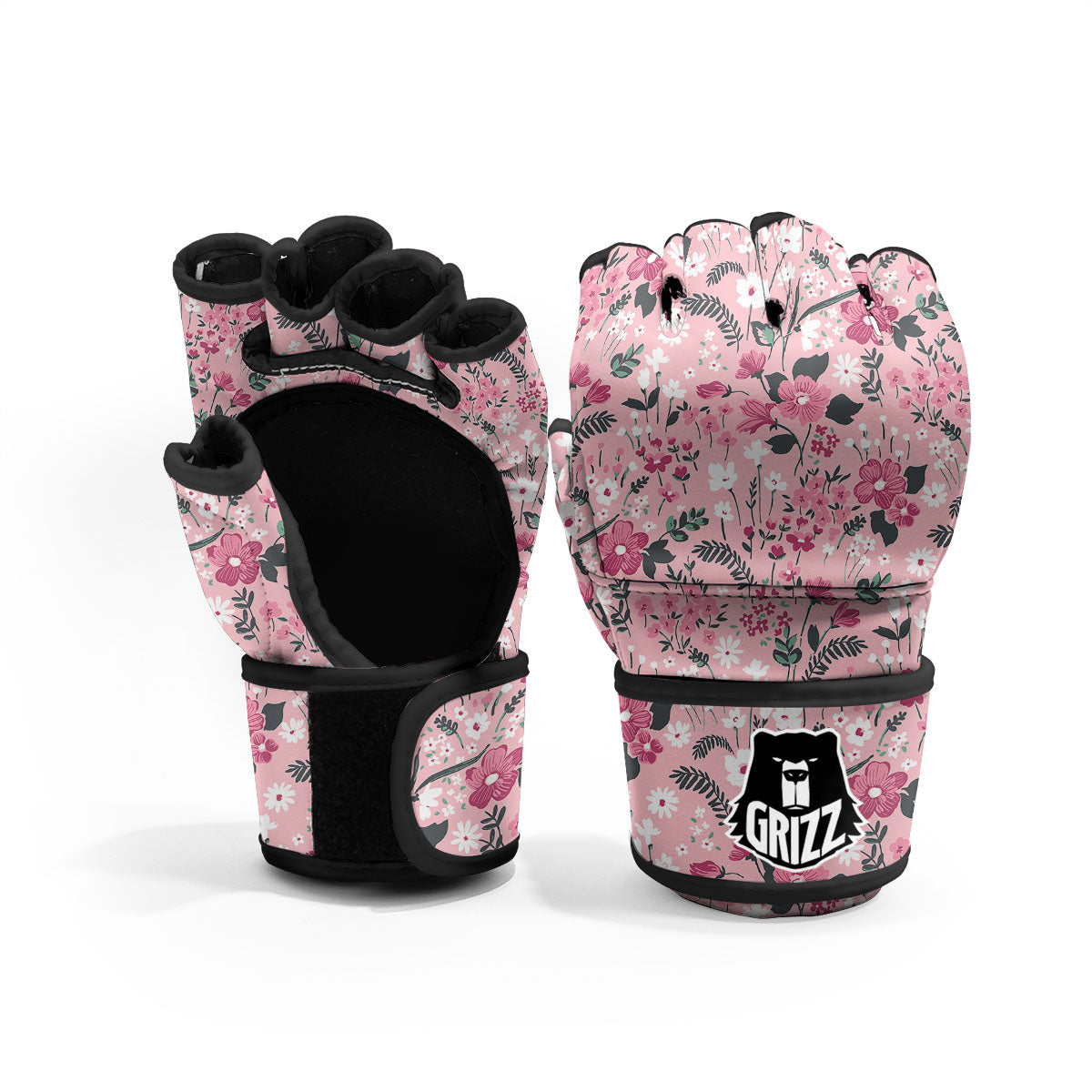 Floral Flower Pink Print Pattern MMA Gloves-grizzshop