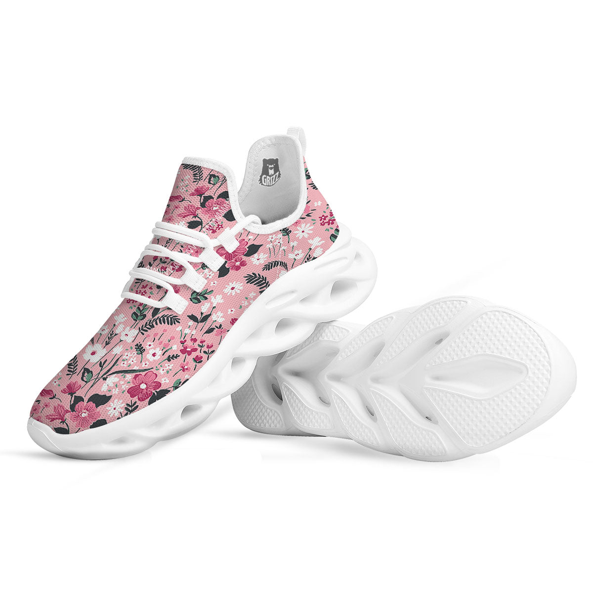 Floral Flower Pink Print Pattern White Running Shoes-grizzshop