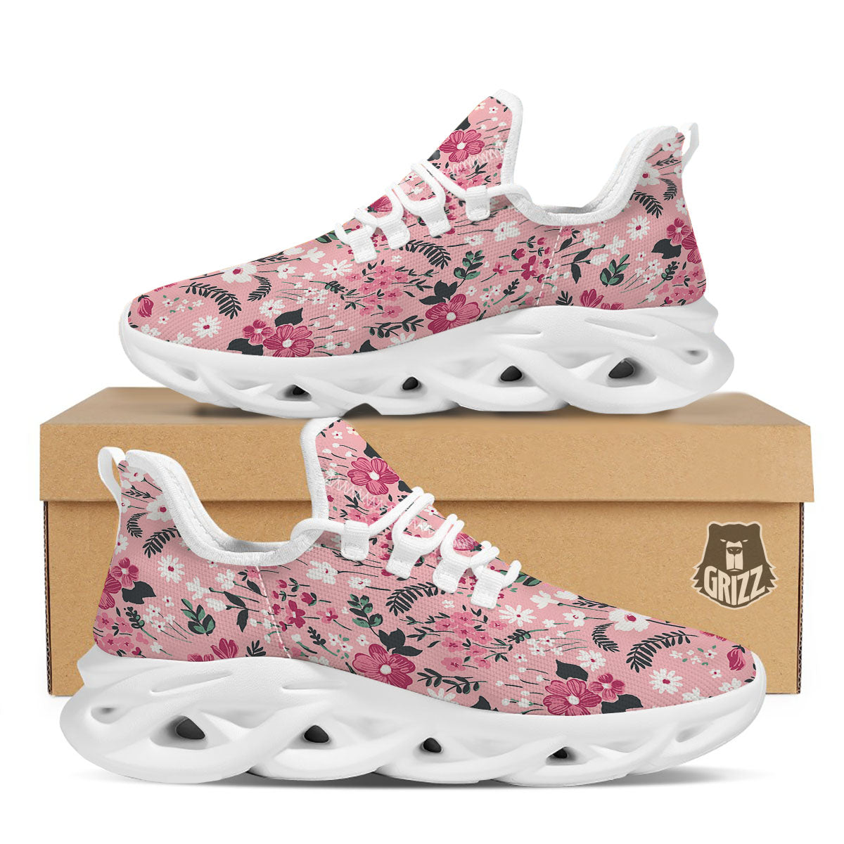 Floral Flower Pink Print Pattern White Running Shoes-grizzshop