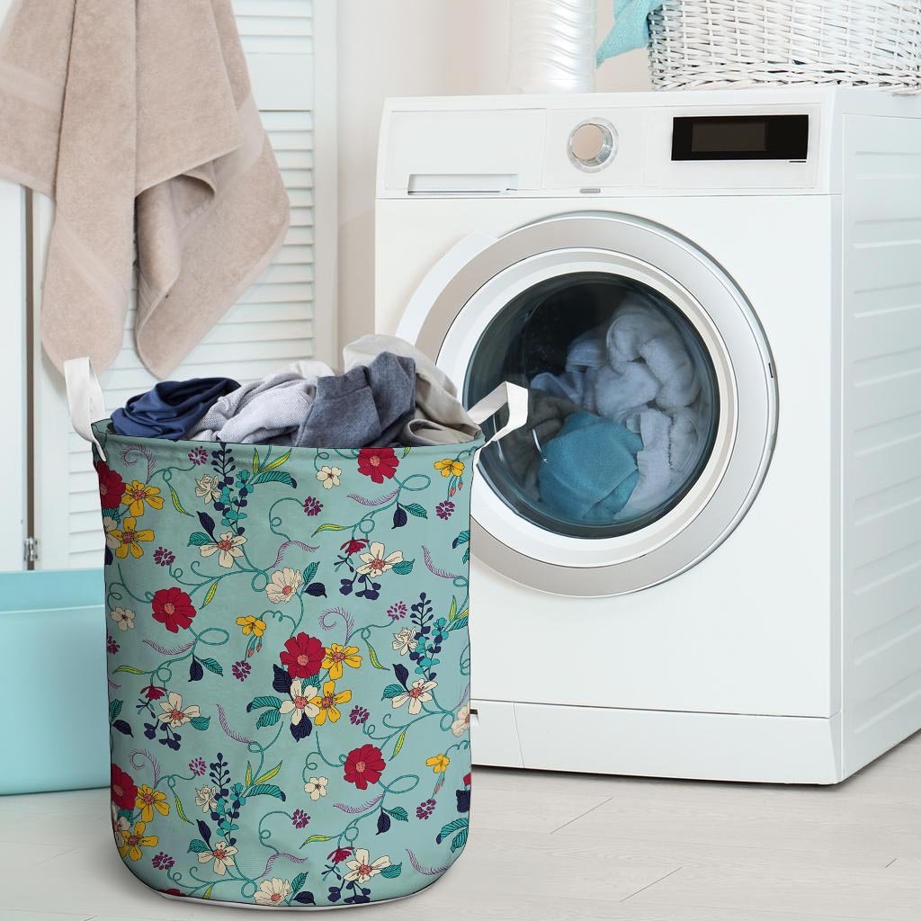 Floral Flower Print Laundry Basket-grizzshop